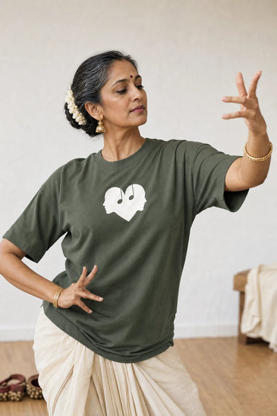 Woman in classical dance in the Juniper green Overture Oversized Tee