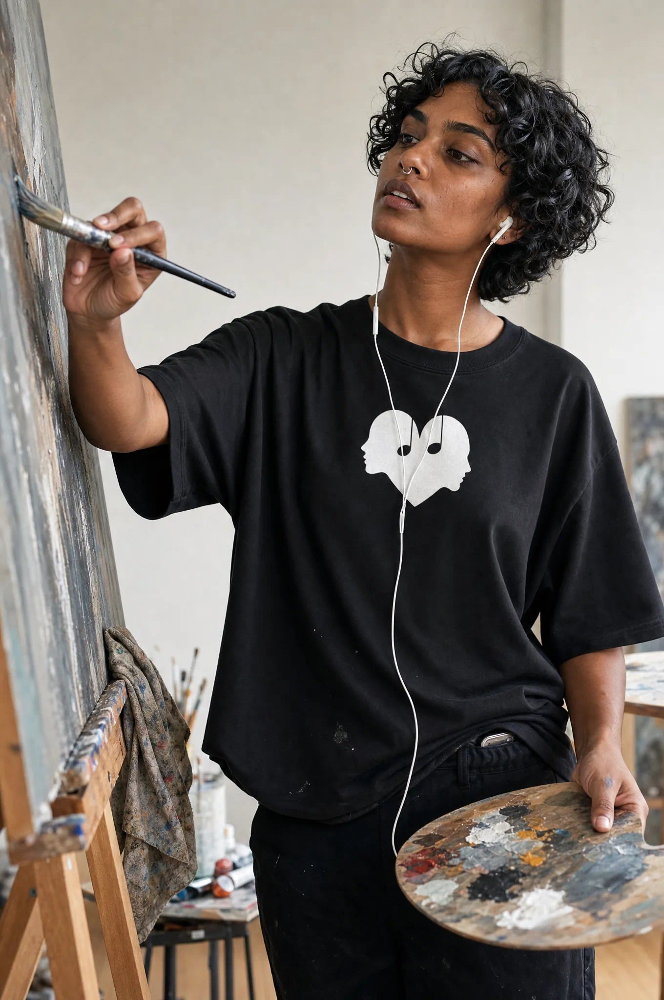 Woman painting in the Piano black Overture Oversized Tee